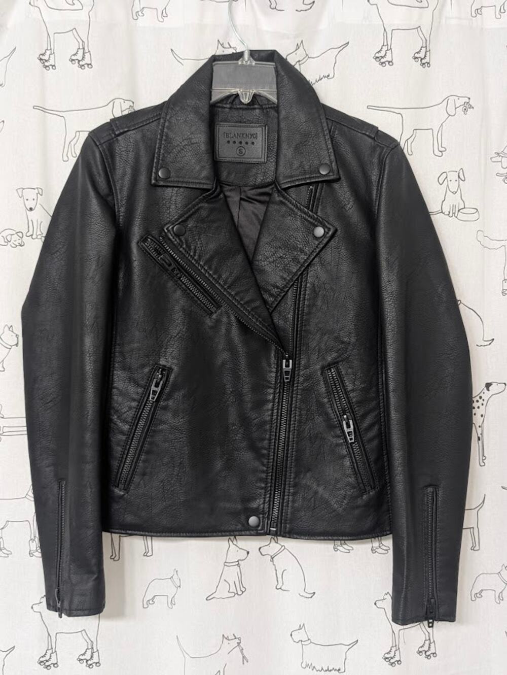 BlankNYC Womens Faux Leather Biker Moto Jacket Black Small Rock Chic Zip Pocket
